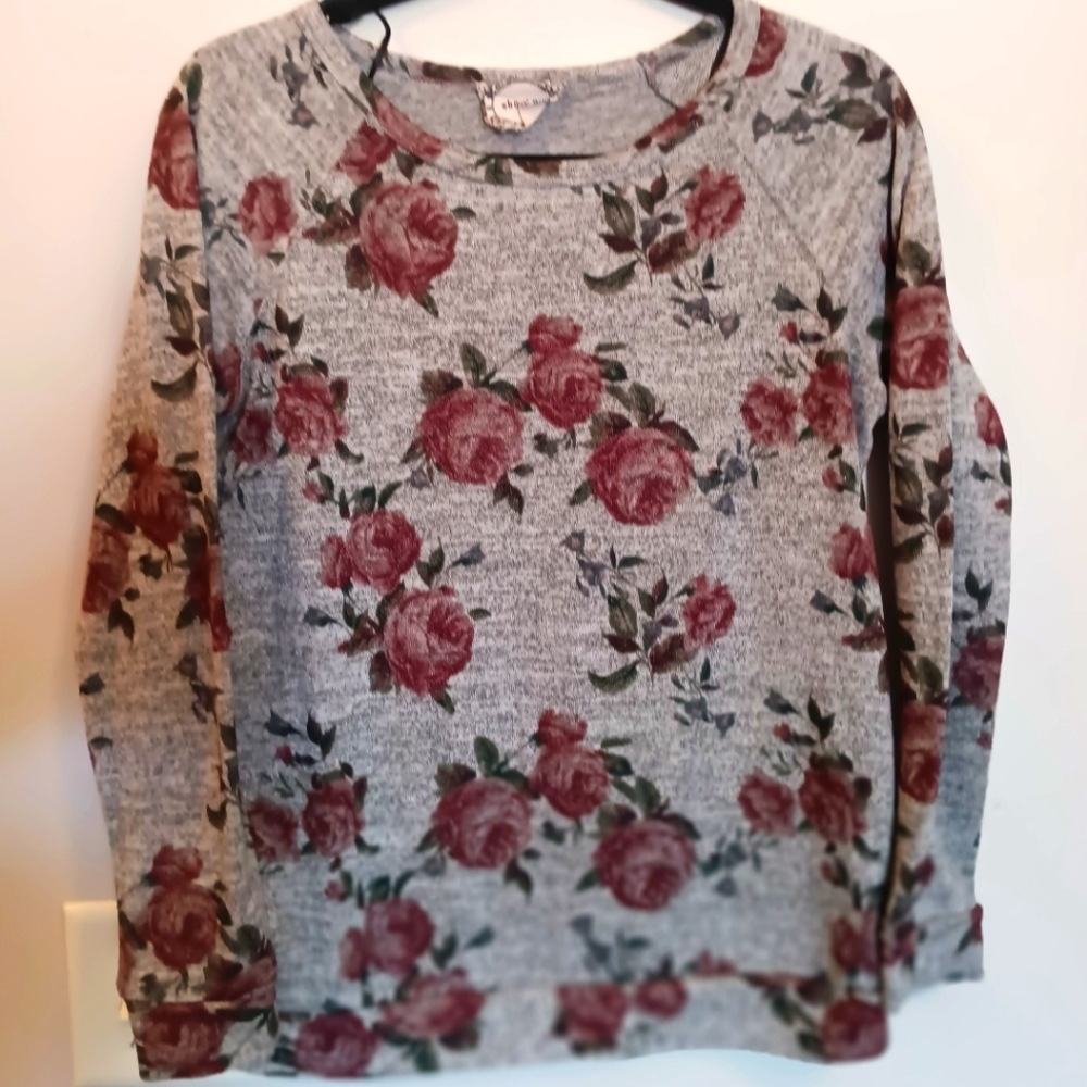 Pink and Gray Long Sleeve Tee with Floral Design. #116